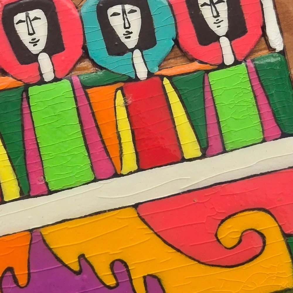Latin American Folk Art Carved Wood The Last Supper Hand Painted Colorful MCM